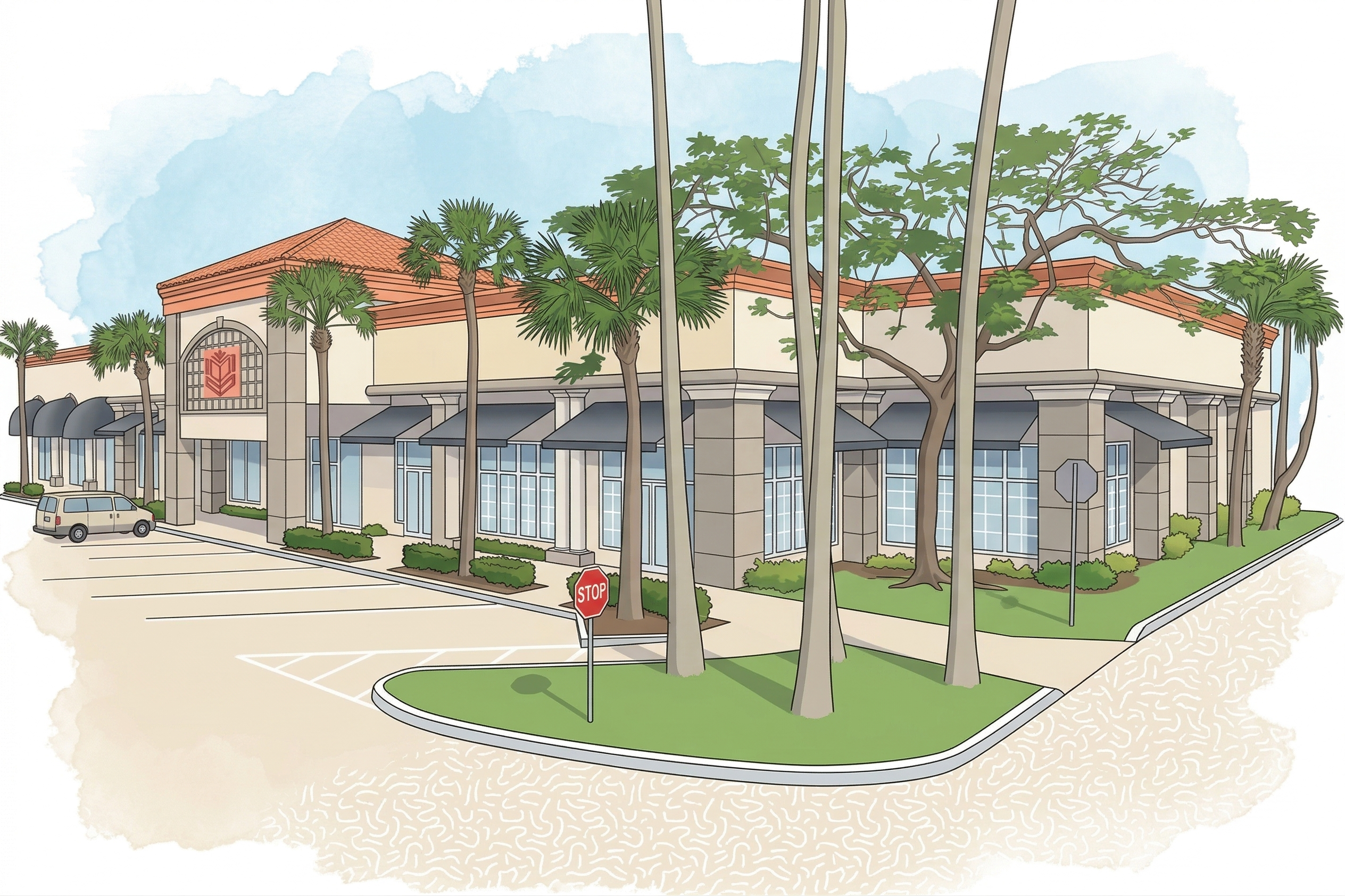 Sample Row Plaza corner view